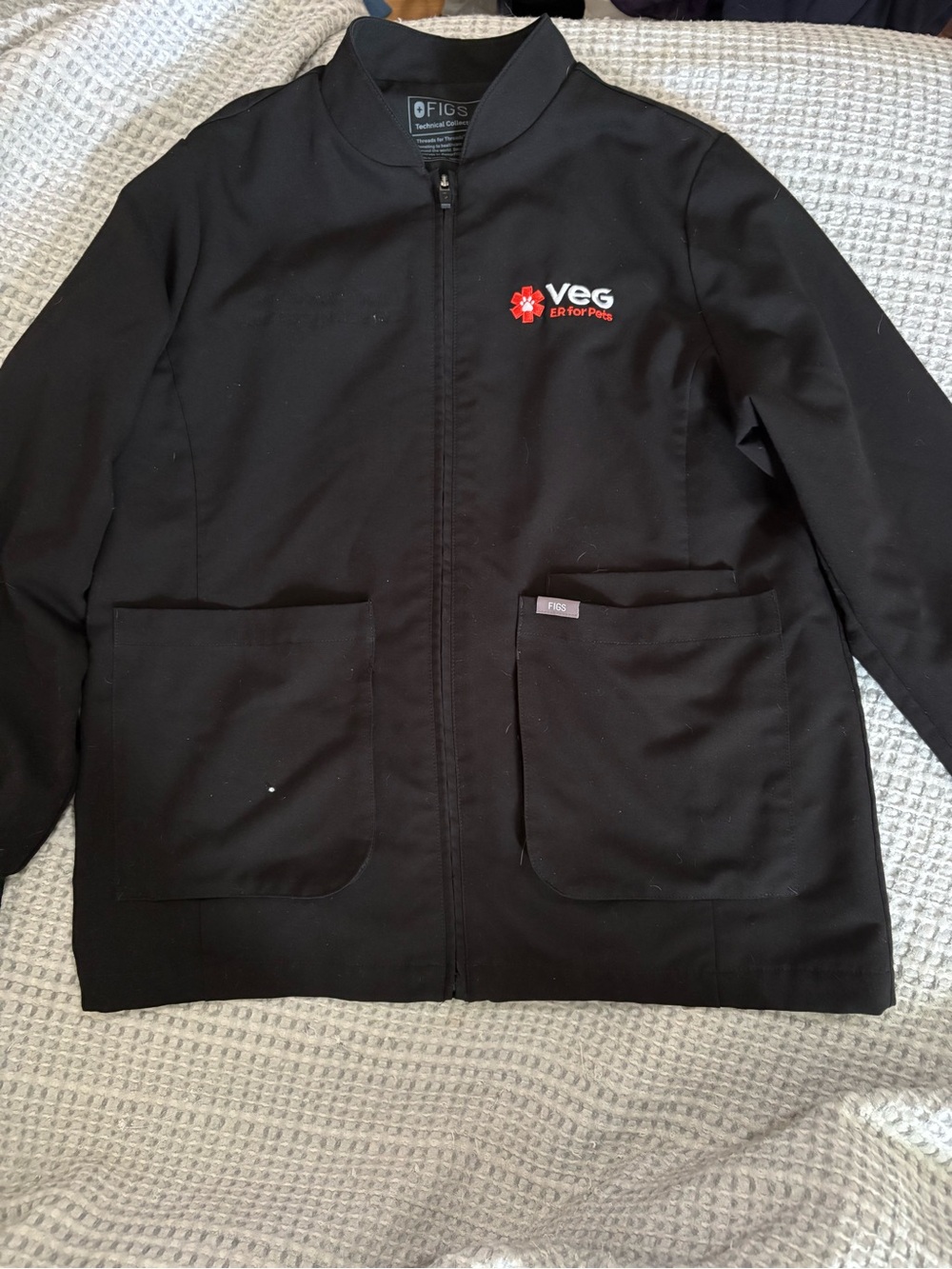 Figs Black Zip-Front Medical Jacket with VEG Embroidery